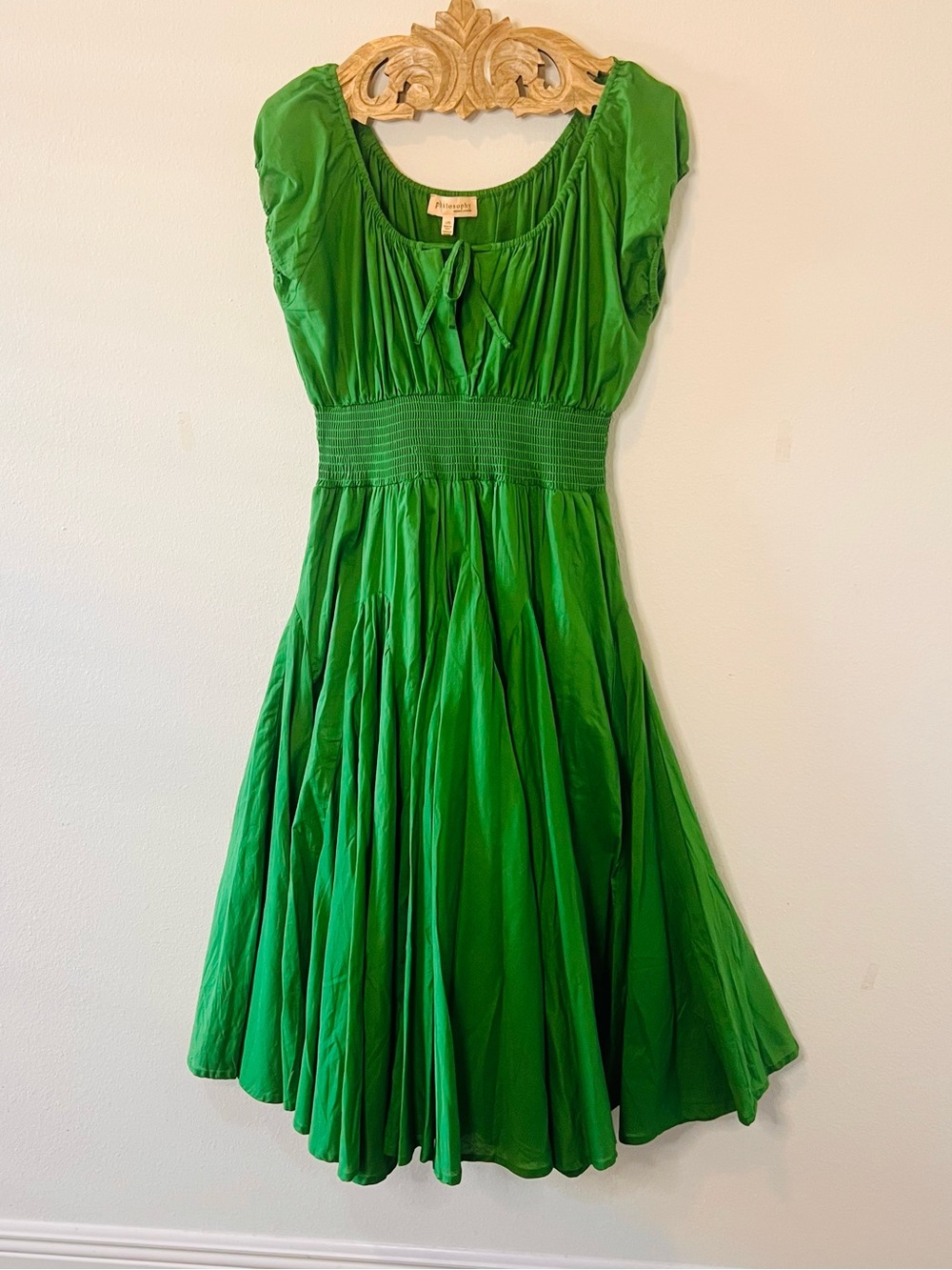 Philosophy Republic Clothing Green Cotton Smocked Puff Sleeve Midi Dress LG